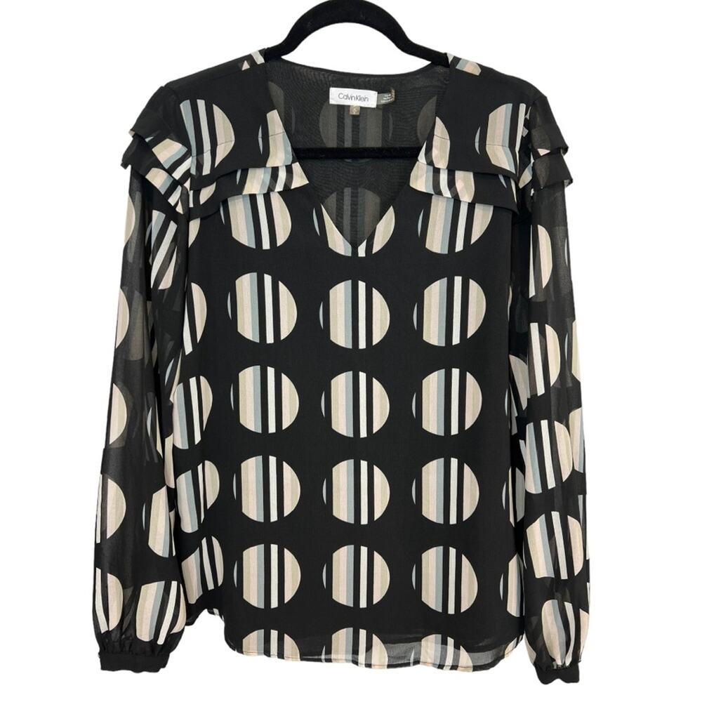 CALVIN KLEIN Geometric Dots Lined layered long sleeve blouse relaxed fit